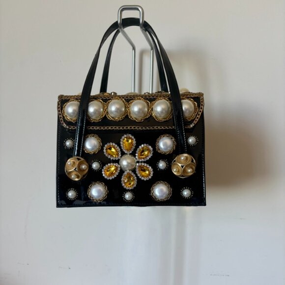 Absolutely Adorable Upcycled/Restored Embellished Little Black Evening Bag - Picture 2 of 8
